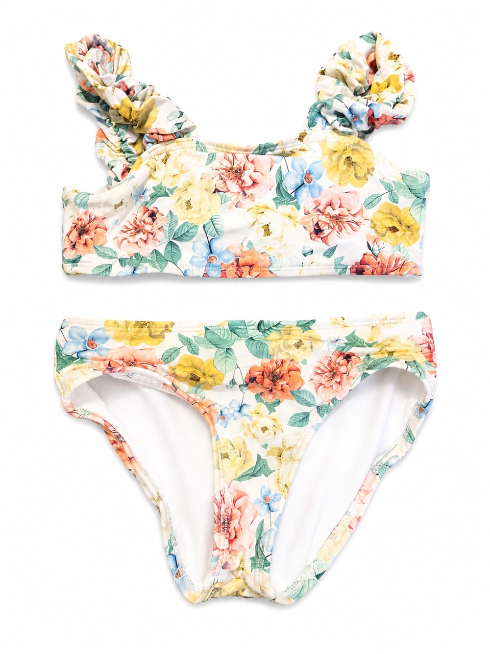 GB girls Floral Ruffle-Strap Bikini in Yellow, Pink, Blue & Green